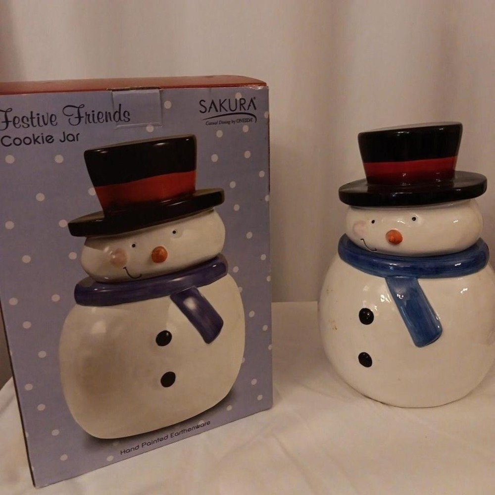 Snowman Cookie Jar Christmas Festive Friends by SAKURA in box Macys brand